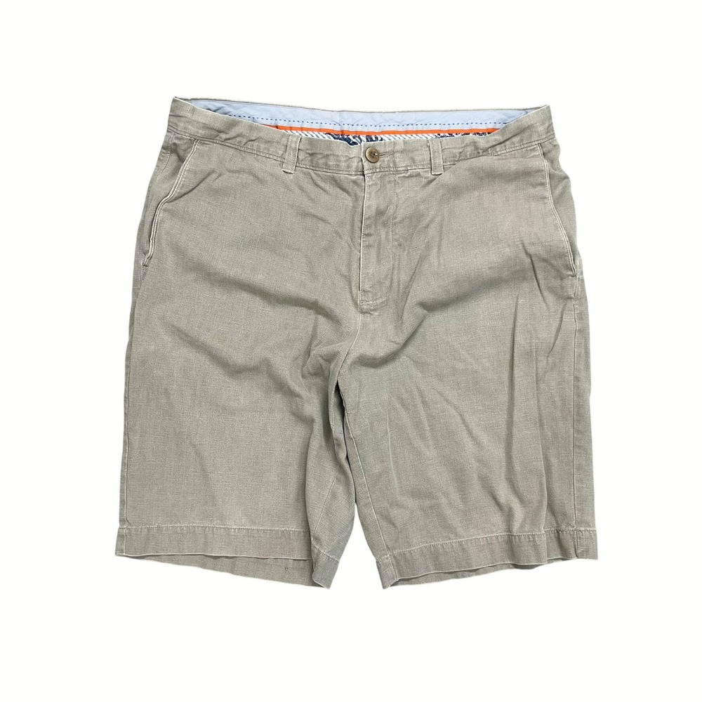 Tommy Bahama Mens 36 Silk Cotton Herringbone Shorts Khaki Tan Island Casual